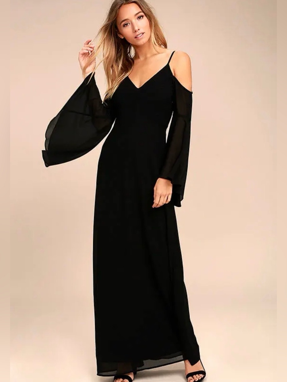 Lulu’s Glamorous Black Cold-Shoulder Maxi Dress